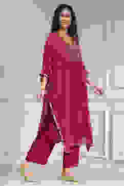 Red Printed Kaftan Style Kurta Set image number 5