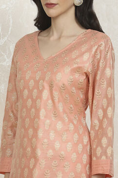 Peach Art Silk Woven Unstitched Suit Set image number 2