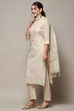 Off White Tissue Unstitched Suit set image number 5