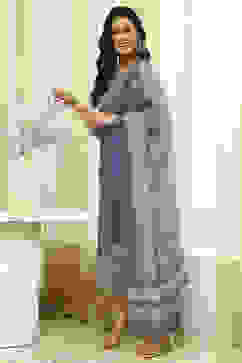 Blue Cotton Machine-Embroidered Unstitched Suit Set image number 1