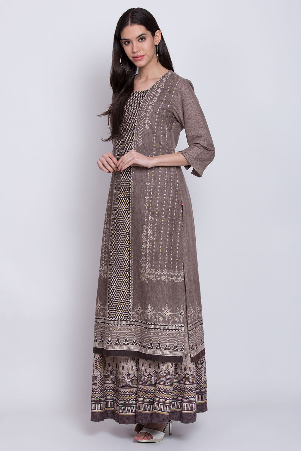 Sand Brown Straight Kurta image number 2