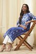 Blue Cotton Printed Straight Kurta image number 0