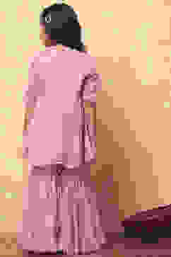 Pink Chiffon Printed Gathered Festive Flared Suit Set image number 4