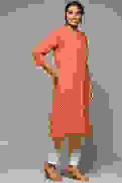 Orange Rayon Straight Printed Kurta image number 3