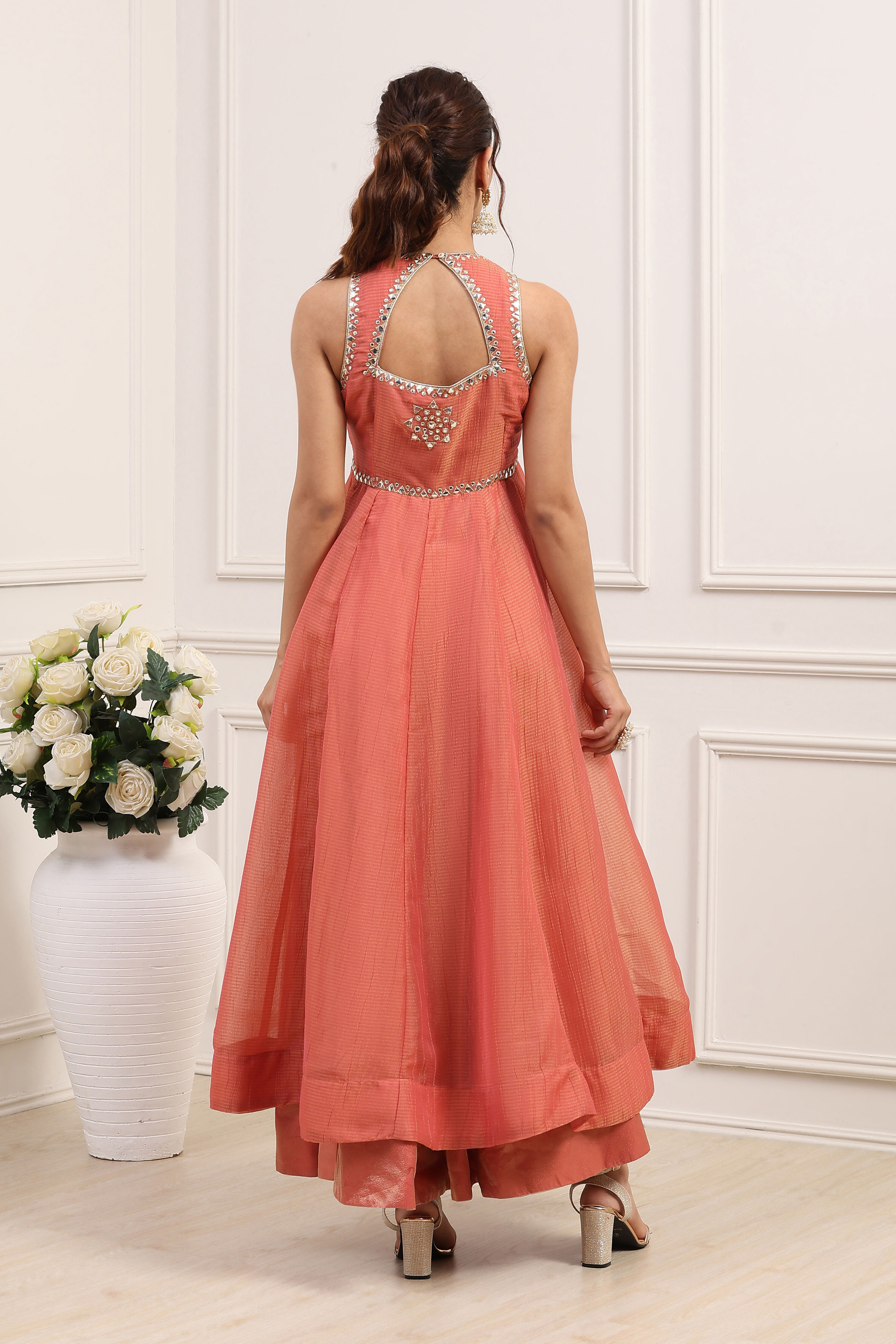 Pink Poly Tissue Anarkali Dress image number 3