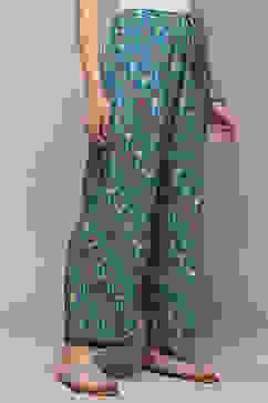 Teal LIVA Printed Pants image number 3