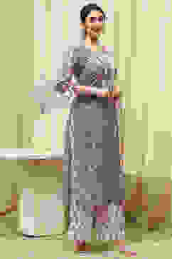 Slate Blue Cotton Hand Block Print Unstitched Suit Set image number 6