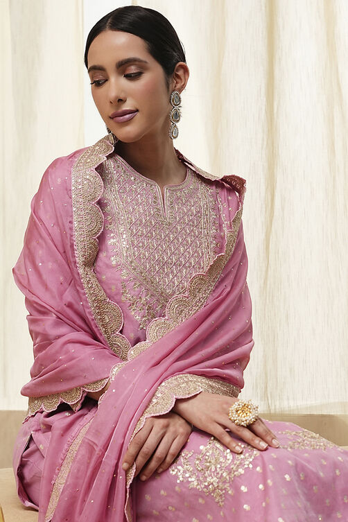 Powder Pink Embroidered Straight Suit Set image number 4