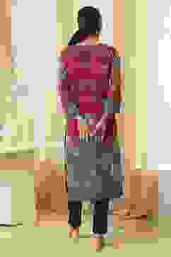 Red and Blue Printed Straight Kurta image number 3