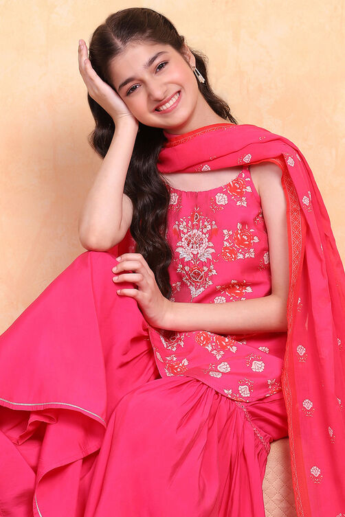 Pink Viscose Blend Sharara Suit Set image number 7
