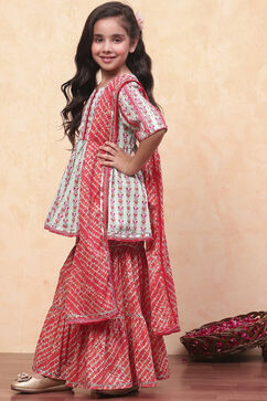 Aqua and Coral Pure Cotton Printed Peplum Suit Set image number 4