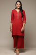 Blue Cotton Blend Straight Kurta Palazzo Suit Set image number 6