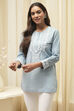 Blue Cotton Embroidered Straight Short Kurta image number 5
