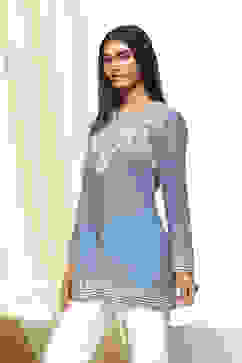 Blue Printed Straight Short Kurta image number 2