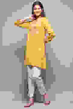 Yellow Straight Yarndyed Kurta image number 0