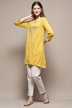 Yellow Straight Yarndyed Kurta image number 0