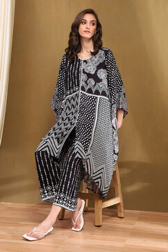 Black Printed Asymmetric Kurta Set image number 0