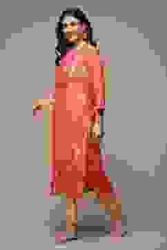 Orange LIVA Straight Printed Kurta image number 2