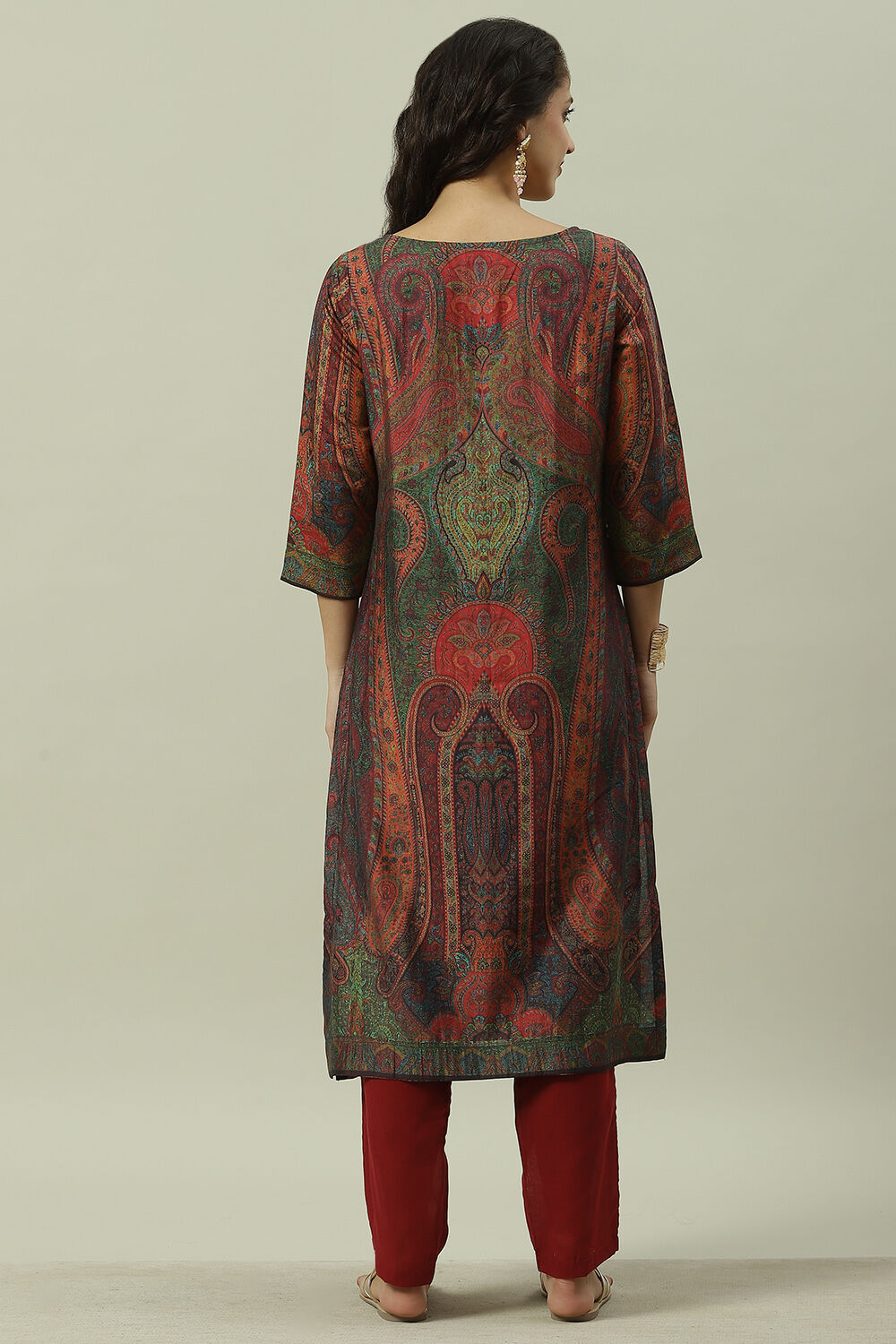 Burnt Orange Rayon Straight Printed Kurta image number 4