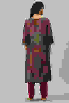 Burnt Orange Rayon Straight Printed Kurta image number 4