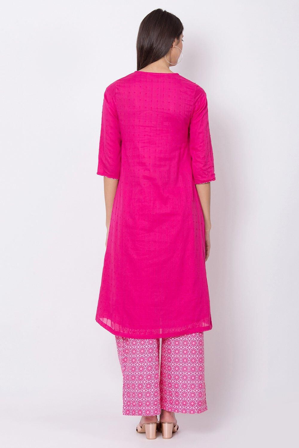 Fuschia Relaxed Kurta Palazzo Suit Set image number 4