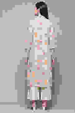 Turquoise Blue Floral Printed Straight Kurta image number 4