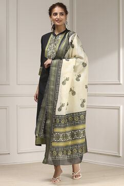 Black Cotton Modal Digital Print Unstitched Suit Set image number 4