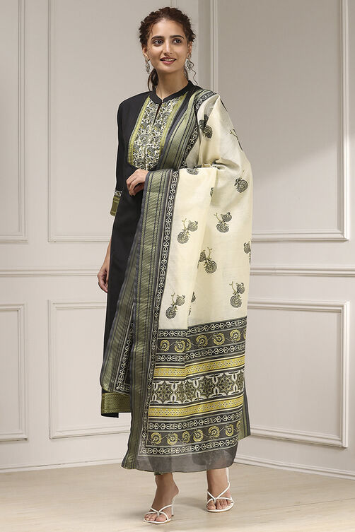 Mustard Cotton Modal Digital Print Unstitched Suit Set image number 4