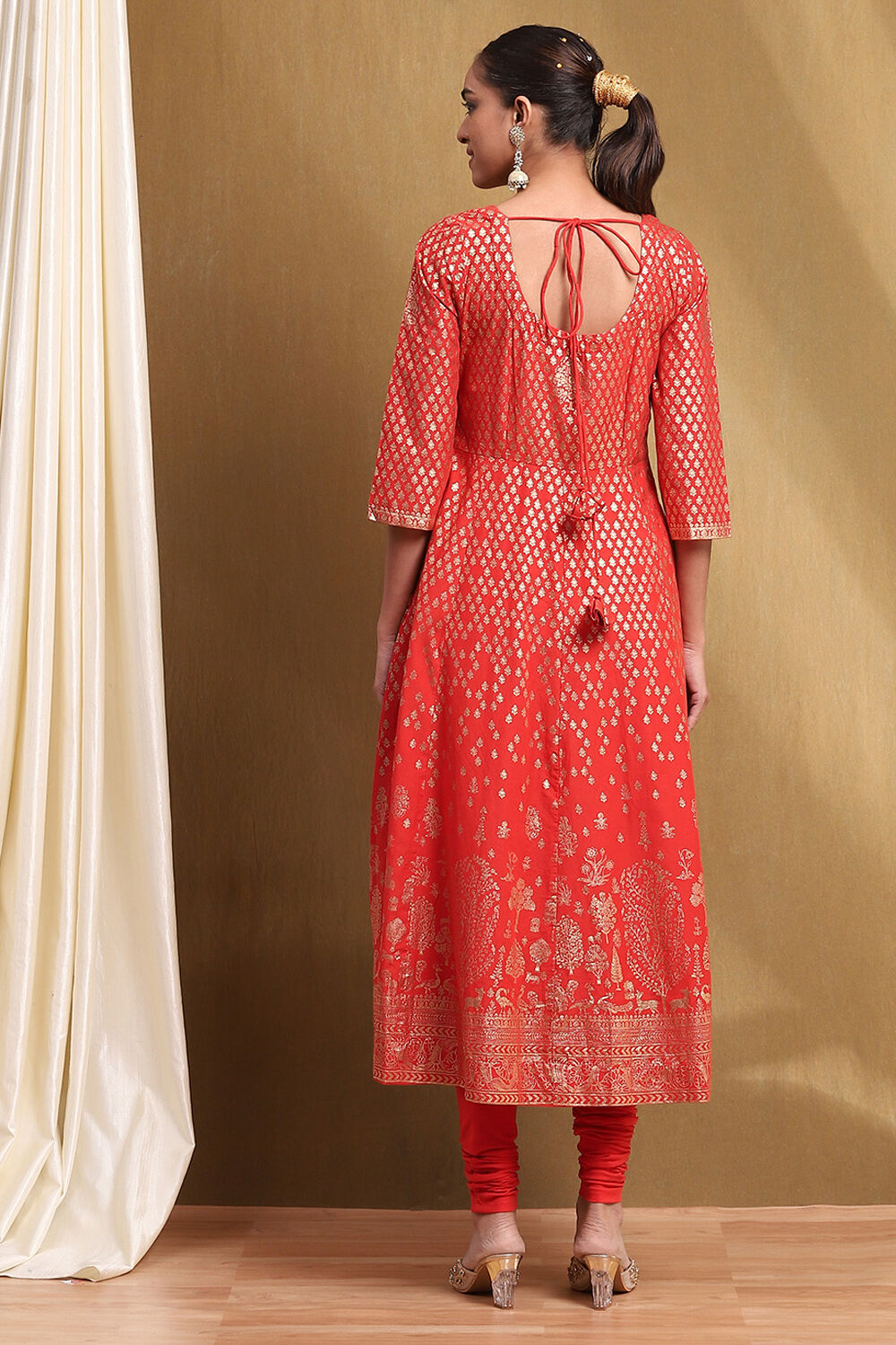 Red Cotton Printed Anarkali Suit Set image number 4