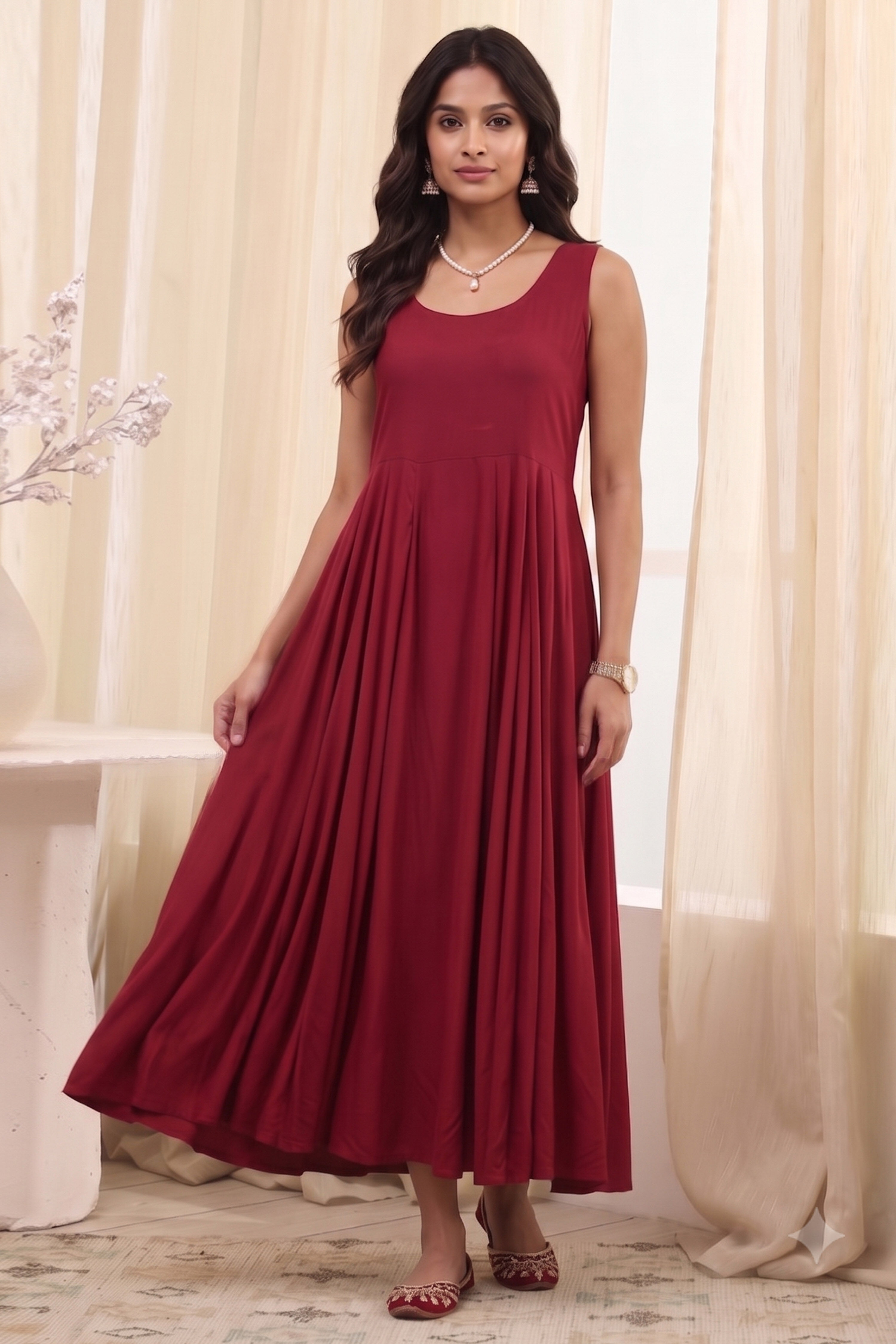 Green Maroon Polyester Straight Dress image number 7