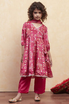 Coral Pink Polyester Flared Suit Set image number 6