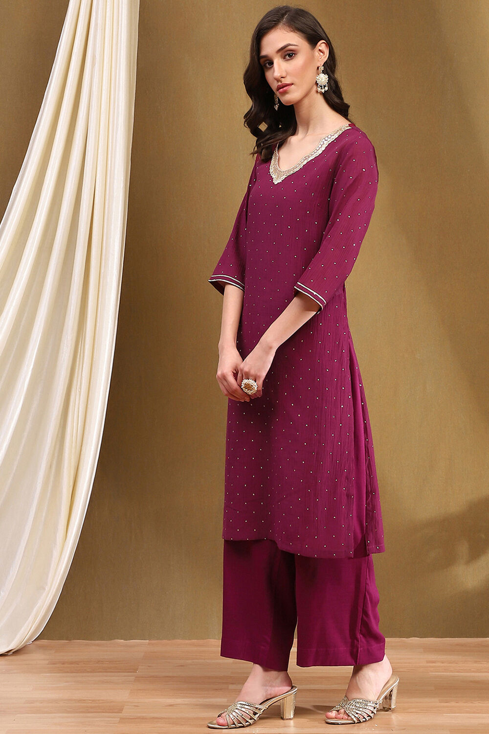 Mulberry Purple Viscose Straight Festive Kurta image number 2