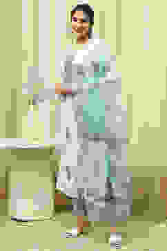 Blue Cotton Hand Block Print Unstitched Suit Set image number 5