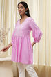 Pink Solid Flared Short Kurta image number 2