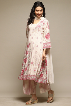 Beige Rayon Straight Kurta Palazzo Suit Set image number 0