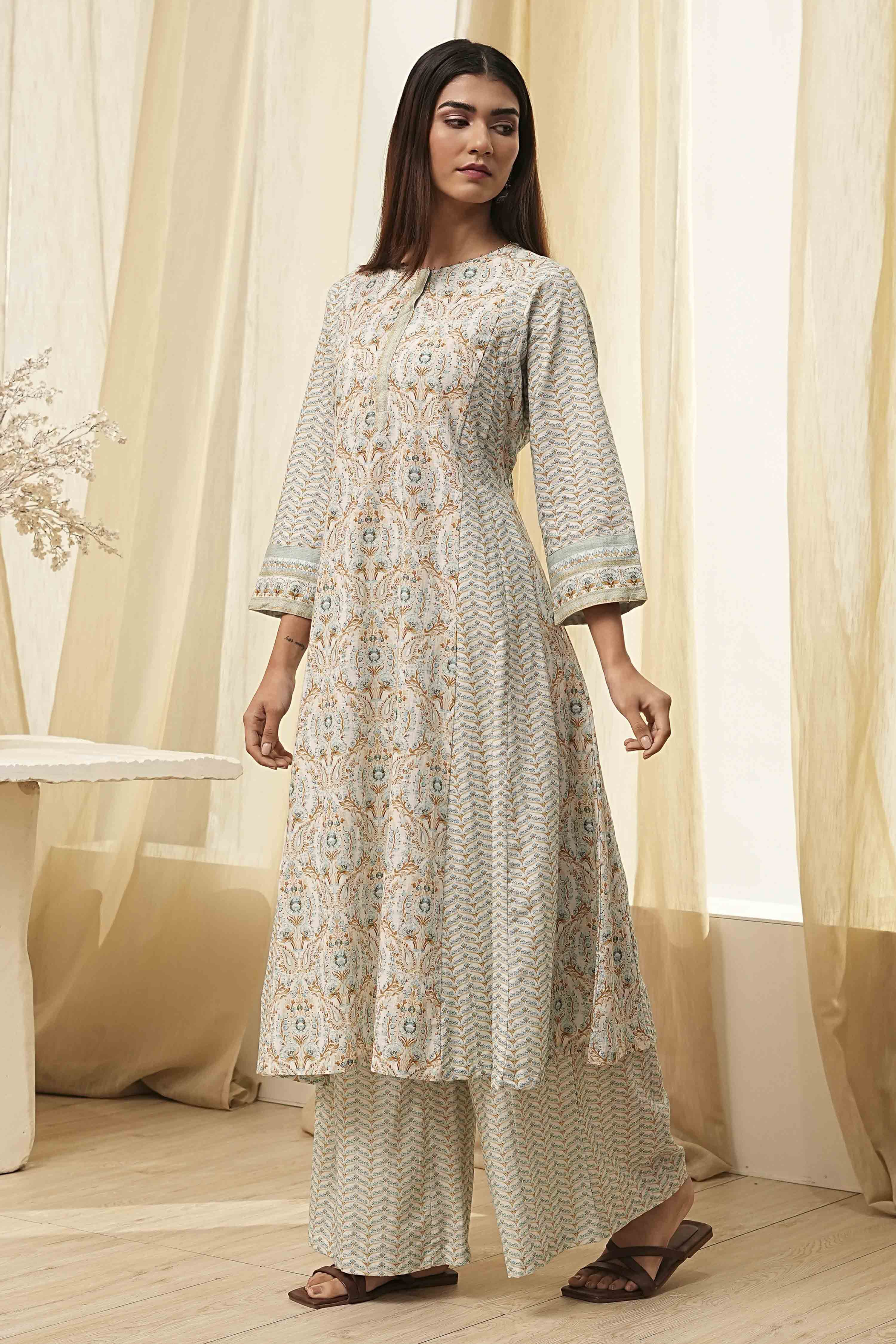 Blue Pure Cotton A-Line Kurta Set  image number 4