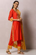 Coral Red And Yellow Cotton Viscose Straight Suit Set image number 6