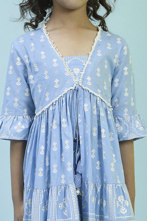 Powder Blue Cotton Tiered Suit Set image number 1