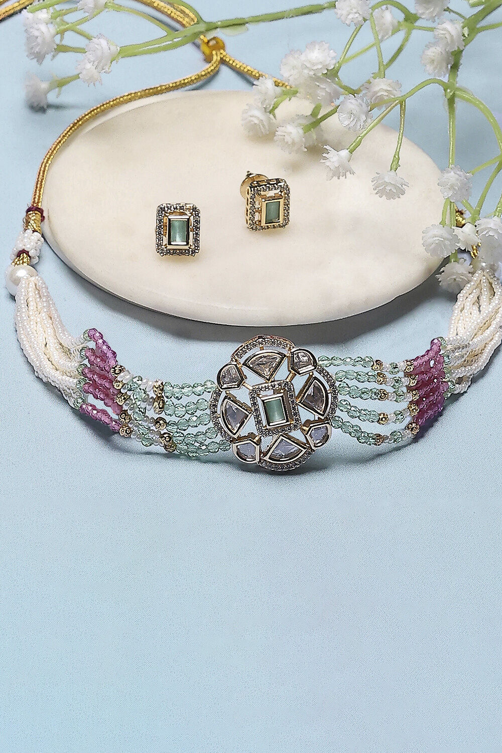 Green Pink Necklace Set image number 2