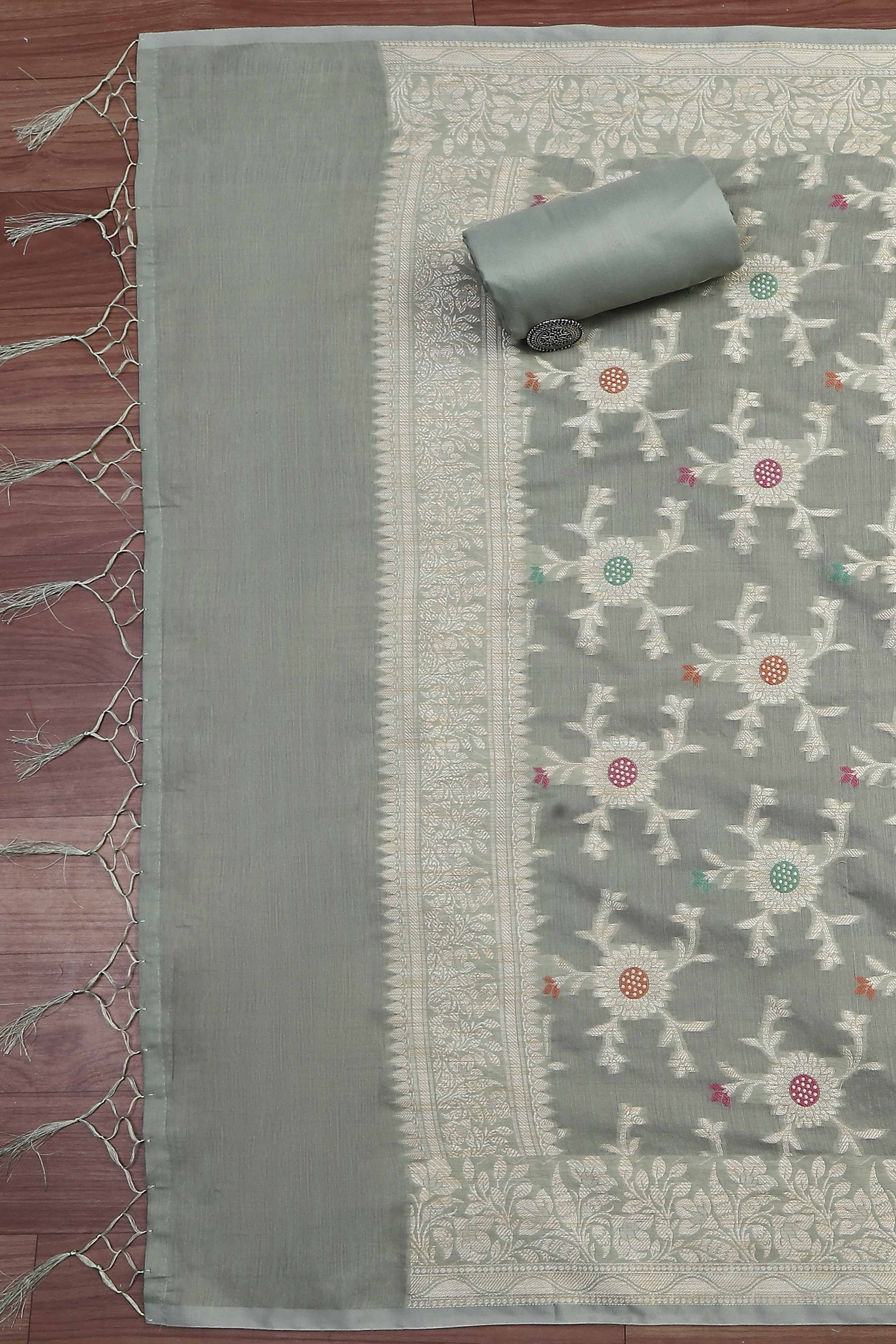 Light Green Cotton Printed Embroidered Unstitched Suit Set image number 3