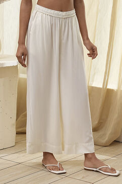 Off-White Viscose Solid Straight Palazzos image number 3
