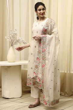 Beige Tissue Machine Embroidered Unstitched Suit Set image number 4