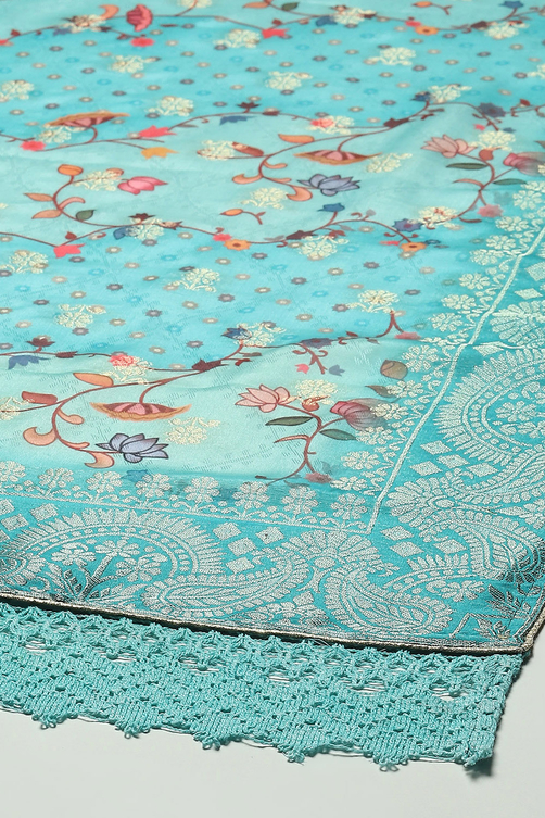 Green Cotton Blend Unstitched Suit Set image number 4