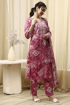 Pink Cotton  Unstitched Suit Set image number 6