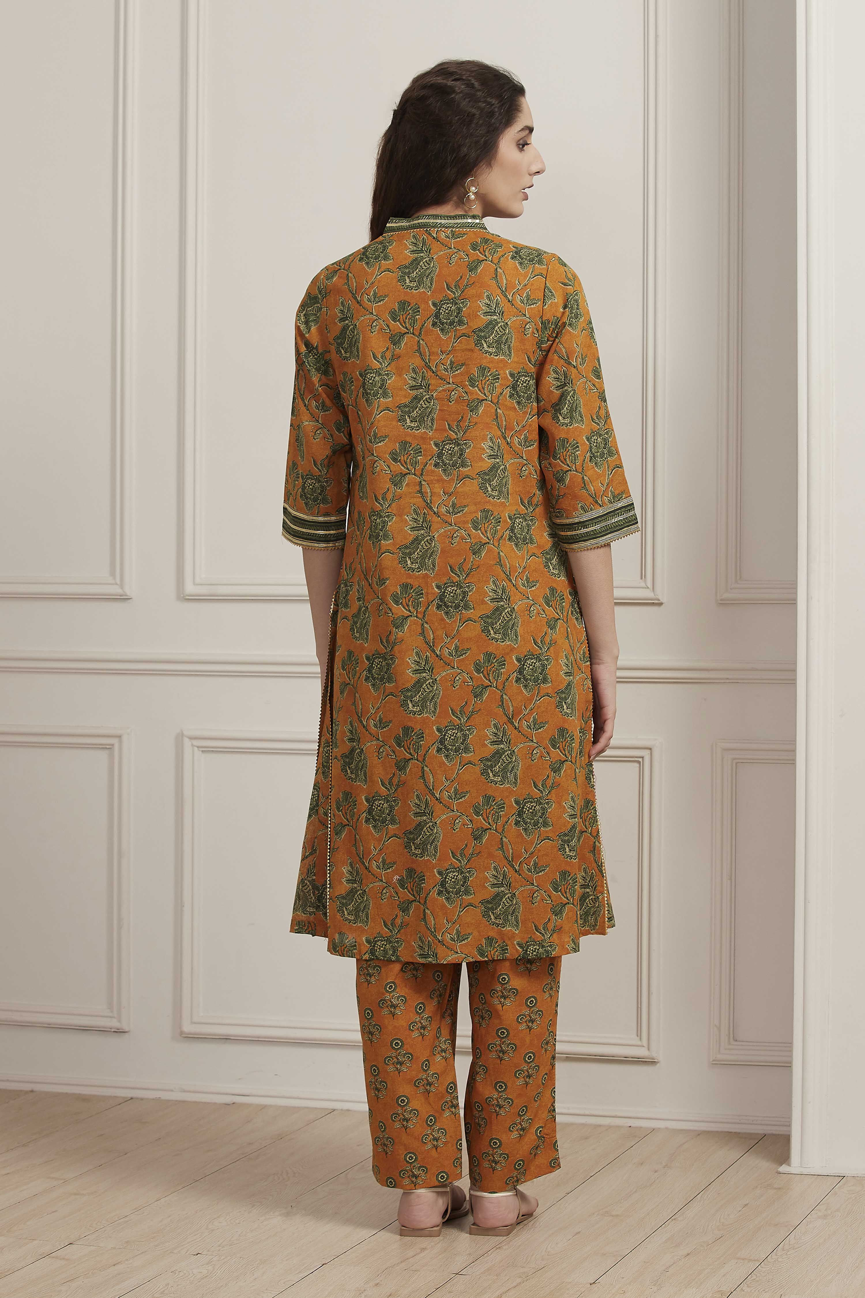 Mustard Yellow Cotton Printed Kurta Set image number 4