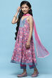 Pink Cotton Tiered Kurta With Palazzo & Net Dupatta  image number 4