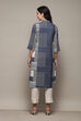 Blue Cotton Flax Narrow Kurta Pant Suit Set image number 4
