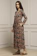 Beige & Brown Cotton Blend Flared Printed Dress image number 2