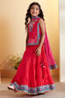 Red Cotton Floral Printed Tiered Lehenga Set image number 3