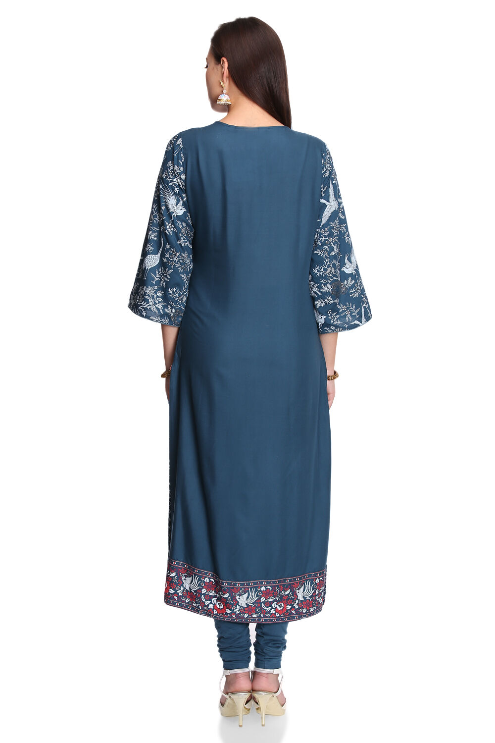 Teal Viscose Straight Printed Kurta image number 5
